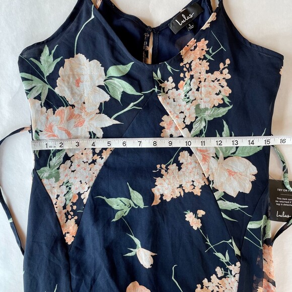 NWT Lulus Feeling Freesia Navy Blue Floral Print Strappy V-Neck Maxi Dress S - Picture 16 of 16